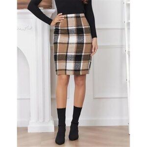 PREPPY PLAID Checkered Feminine Wool Blend Collegiate Secretary Pencil Skirt XL